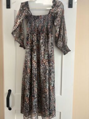 OPT Metallic Smocked Maxi Dress in Multi-Color